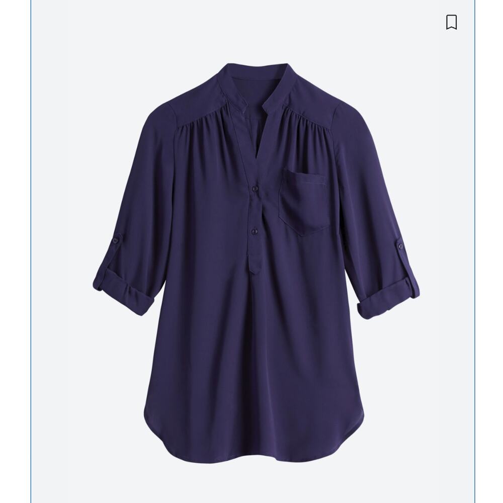41 HAWTHORN Colibri Solid Navy Tab Sleeve Blouse Size Medium